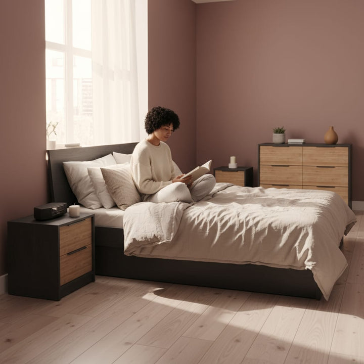 Three Piece Brown and Black Bedroom Set