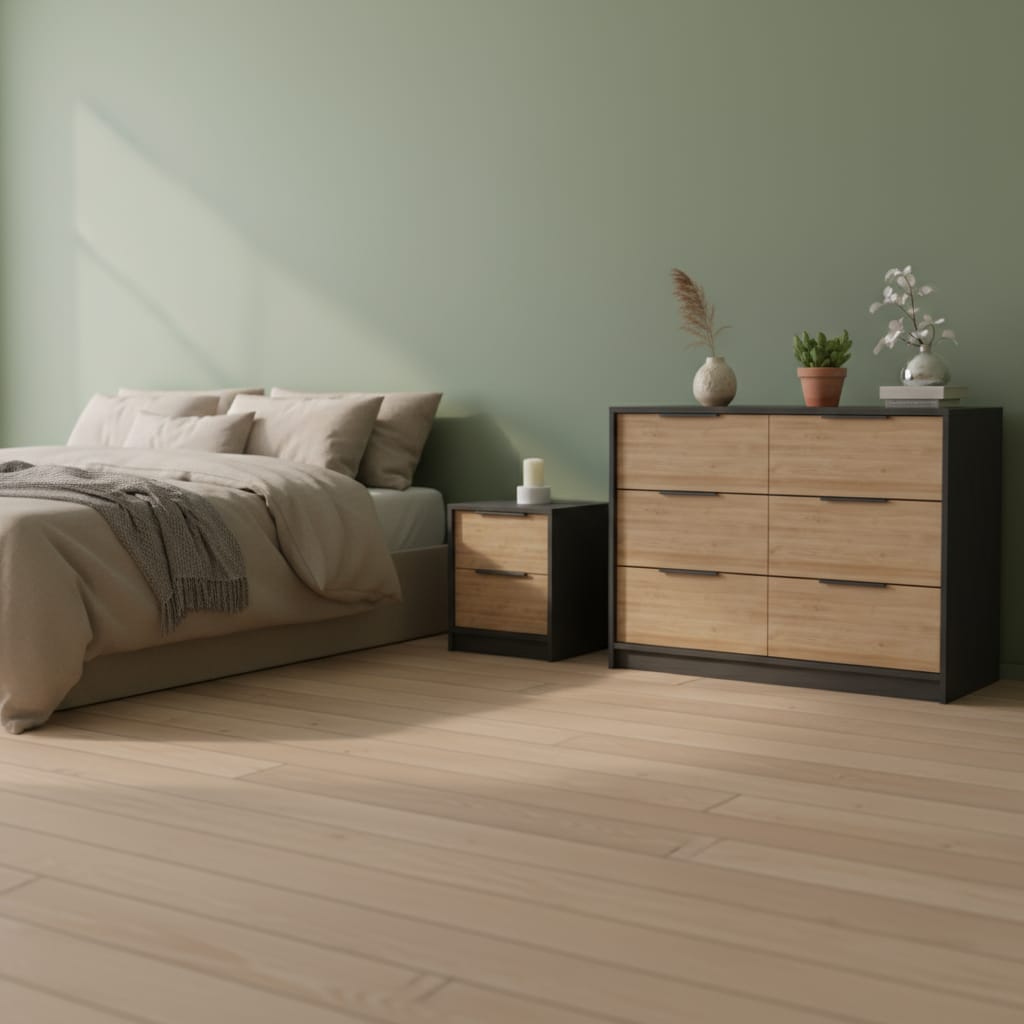 Three Piece Brown and Black Bedroom Set