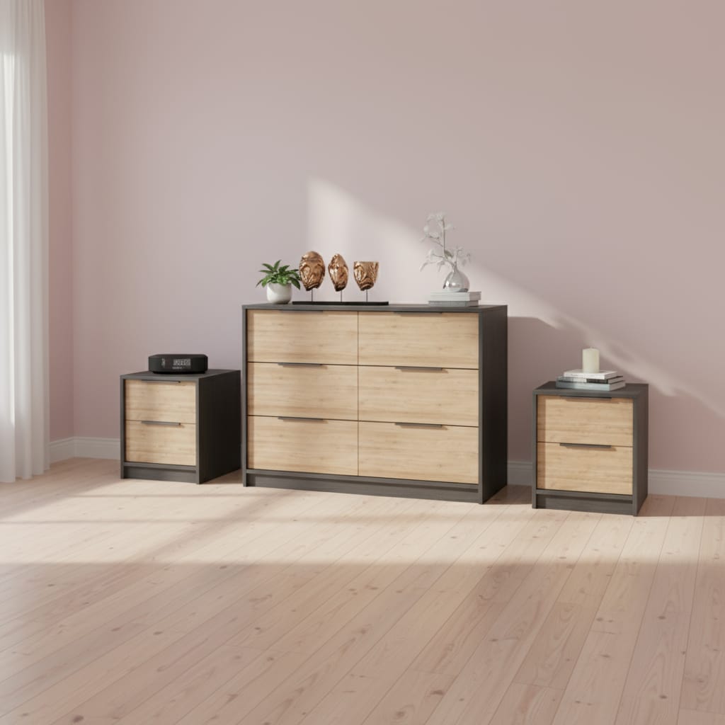 Three Piece Brown and Black Bedroom Set