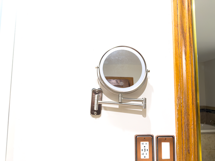 8 Inch Wall Mounted Makeup Mirror – Double Sided 1X/10X, 3 Light Modes, Touch Control, Rechargeable, 360 Swivel | Trufairs