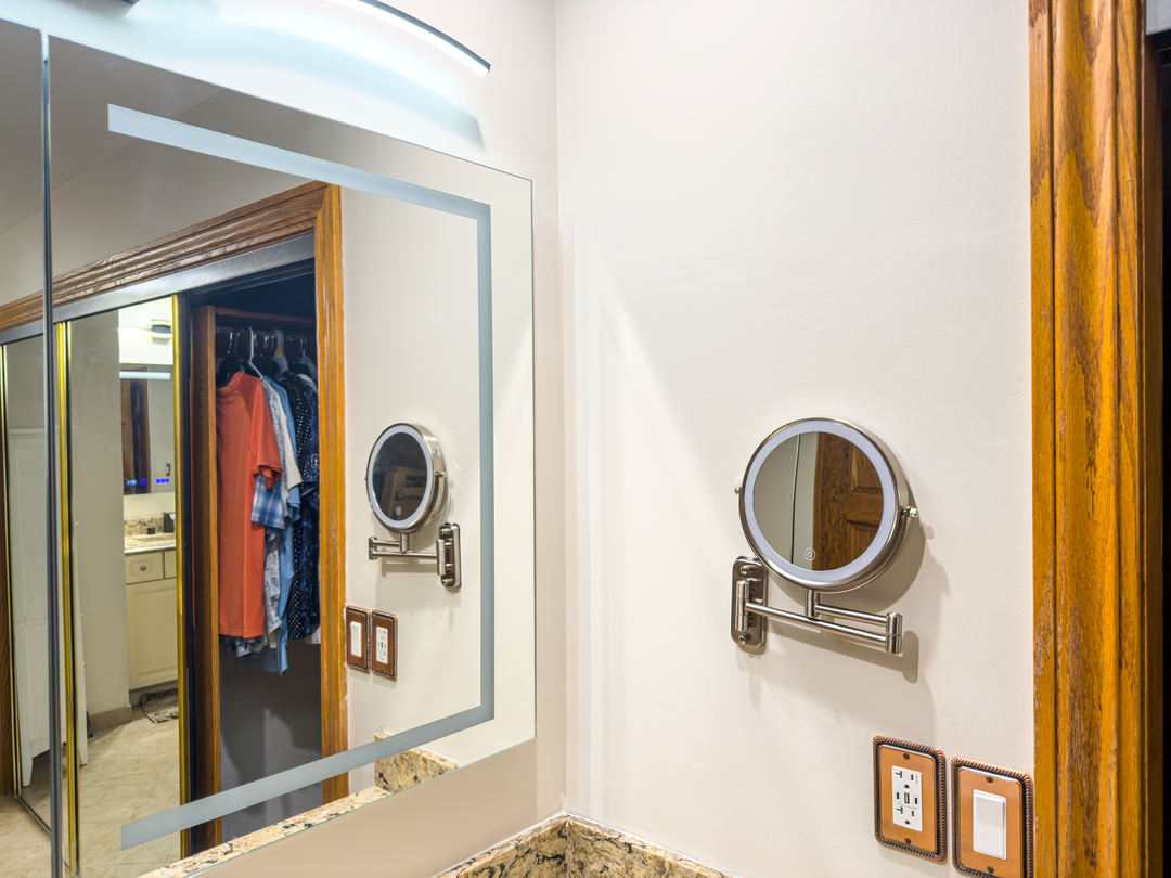 8 Inch Wall Mounted Makeup Mirror – Double Sided 1X/10X, 3 Light Modes, Touch Control, Rechargeable, 360 Swivel | Trufairs