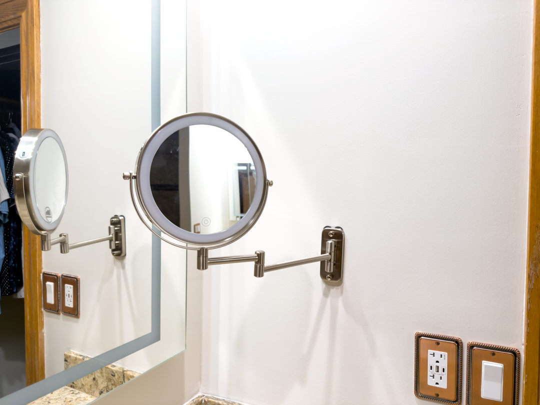 8 Inch Wall Mounted Makeup Mirror – Double Sided 1X/10X, 3 Light Modes, Touch Control, Rechargeable, 360 Swivel | Trufairs