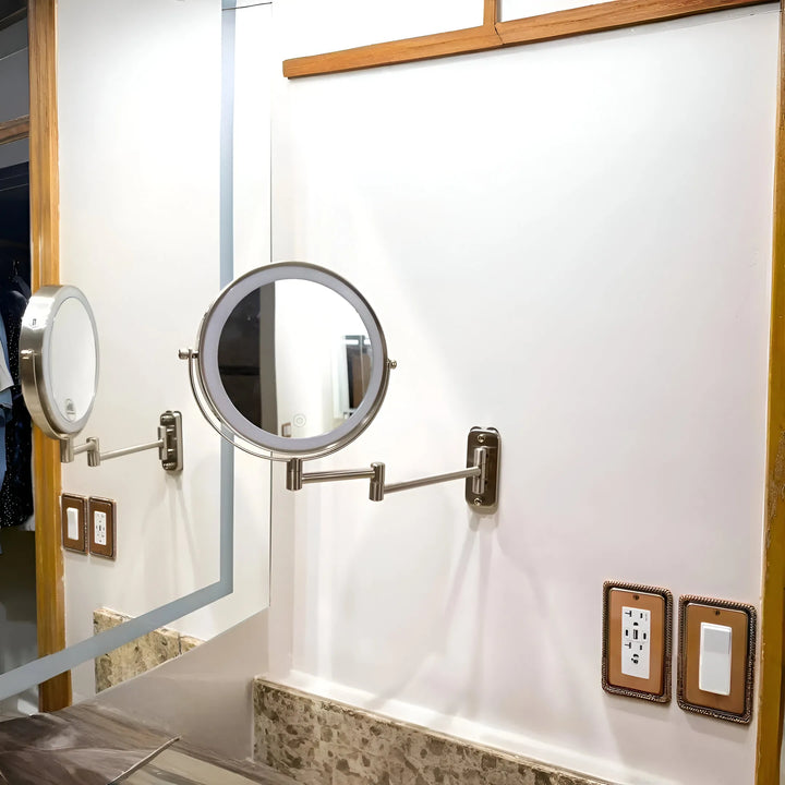 PrecisionGlow LED Wall Mounted Makeup Mirror with 10X Magnification & 360° Swivel | Trufairs