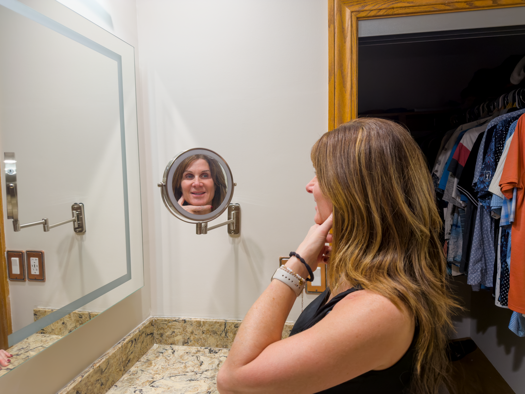 8 Inch Wall Mounted Makeup Mirror – Double Sided 1X/10X, 3 Light Modes, Touch Control, Rechargeable, 360 Swivel | Trufairs