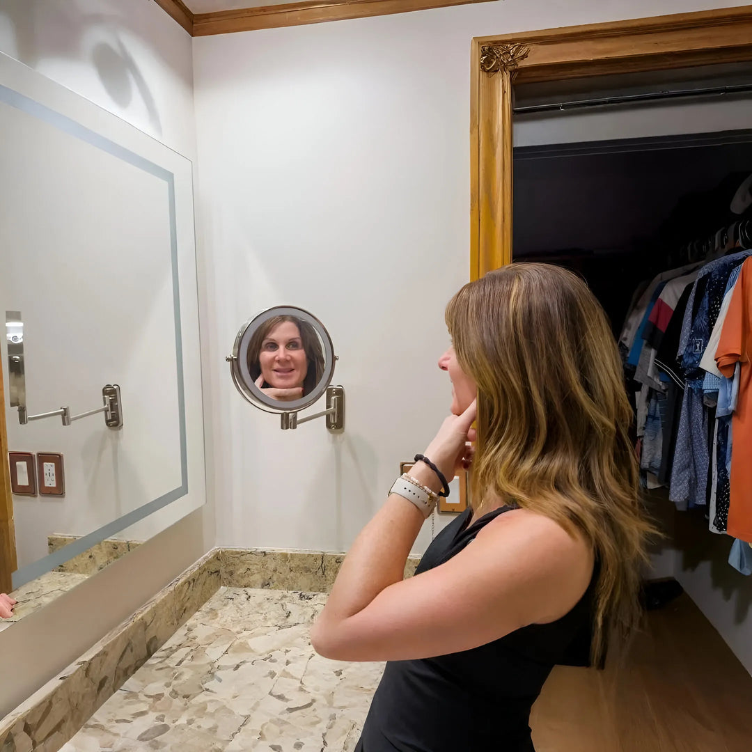 PrecisionGlow LED Wall Mounted Makeup Mirror with 10X Magnification & 360° Swivel | Trufairs