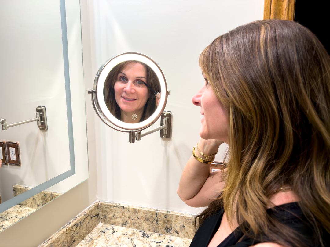 8 Inch Wall Mounted Makeup Mirror – Double Sided 1X/10X, 3 Light Modes, Touch Control, Rechargeable, 360 Swivel | Trufairs