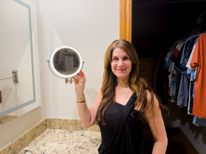 8 Inch Wall Mounted Makeup Mirror – Double Sided 1X/10X, 3 Light Modes, Touch Control, Rechargeable, 360 Swivel | Trufairs