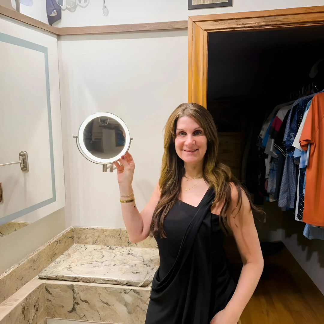 PrecisionGlow LED Wall Mounted Makeup Mirror with 10X Magnification & 360° Swivel | Trufairs