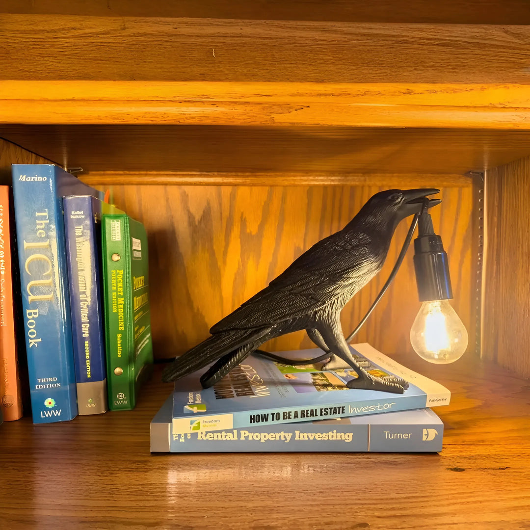Gothic Raven Resin Bird Table Lamp – Artistic Night Light for Living Room & Office | Trufairs