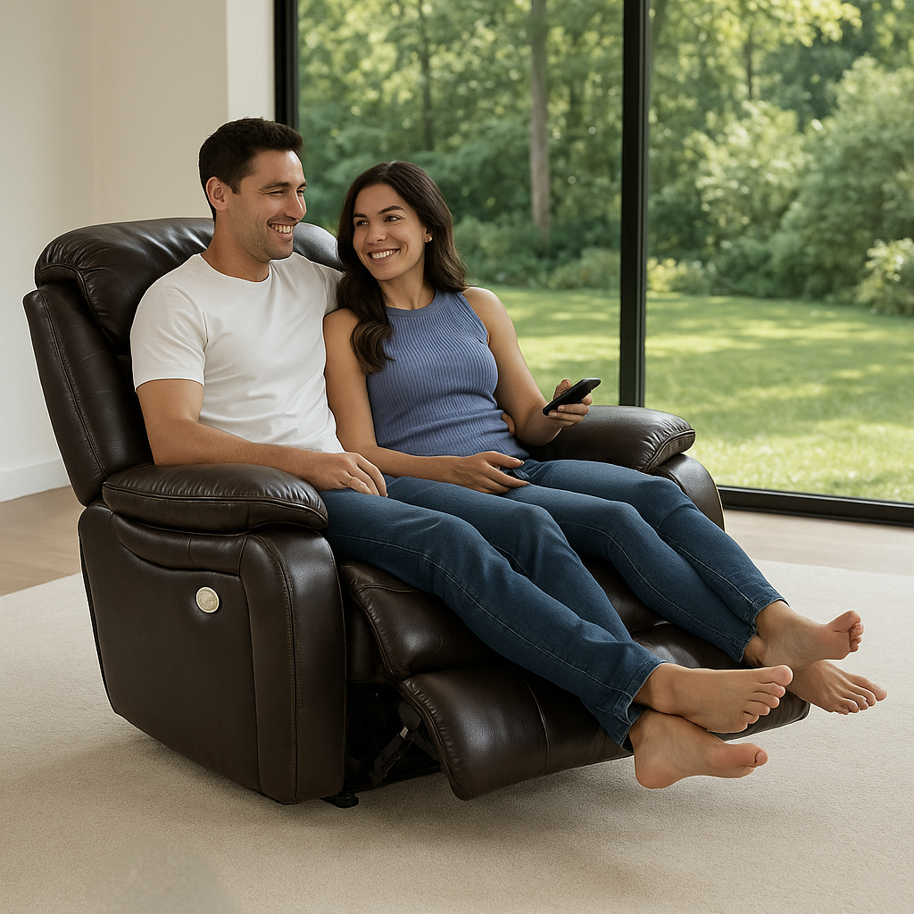 Brown Power Reclining Chair - Modern Leather Comfort with Full Recline