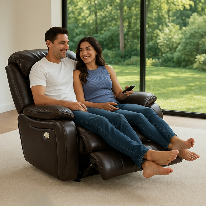 Brown Power Reclining Chair - Modern Leather Comfort with Full Recline
