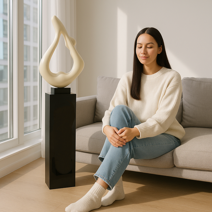 Exclusive Yoga White Sculpture with Black Base - Premium 59" Floor Art Collection