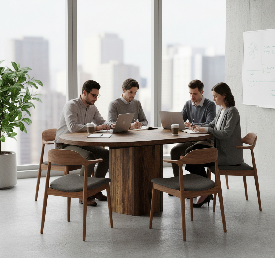 55.12 Inches Oval Conference Table – Rustic Wood Design for 4-6 People | Professional Office, Meeting Room Furniture | Trufairs
