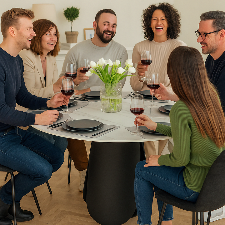 Toru Dining Table White – Modern Round Dining Table with Sintered Stone Top by Zuo Modern | Trufairs