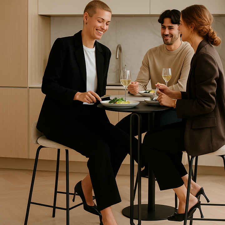 Modern Round Counter Table – Black MDF & Steel Legs | Kitchen & Dining | Trufairs