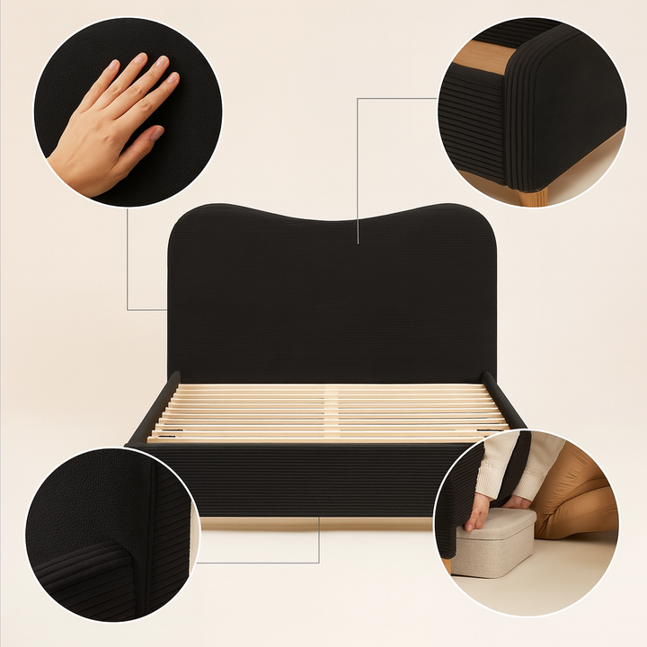 Velvet Noir Queen – Modern Upholstered Statement | Queen Bed Frame | Trufairs