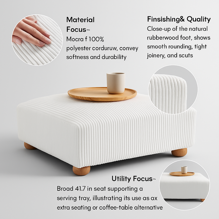 Corduroy Cube Ottoman – Plush White Seating | Modern Ottoman | Trufairs