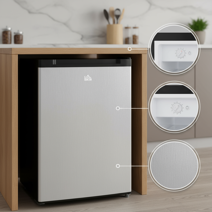 HOMCOM Upright Freezer, 3.0 Cubic Feet Compact Mini Freezer with Reversible Single Door and Adjustable Thermostat, Small freezer for Home, Dorm, Apartment, Home Office, Silver