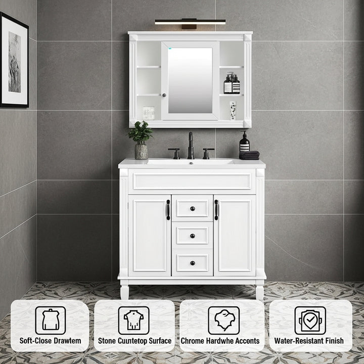 36'' Bathroom Vanity with Top Sink, Royal Blue Mirror Cabinet, Modern Bathroom Storage Cabinet with 2 Soft Closing Doors and 2 Drawers, Single Sink Bathroom Vanity