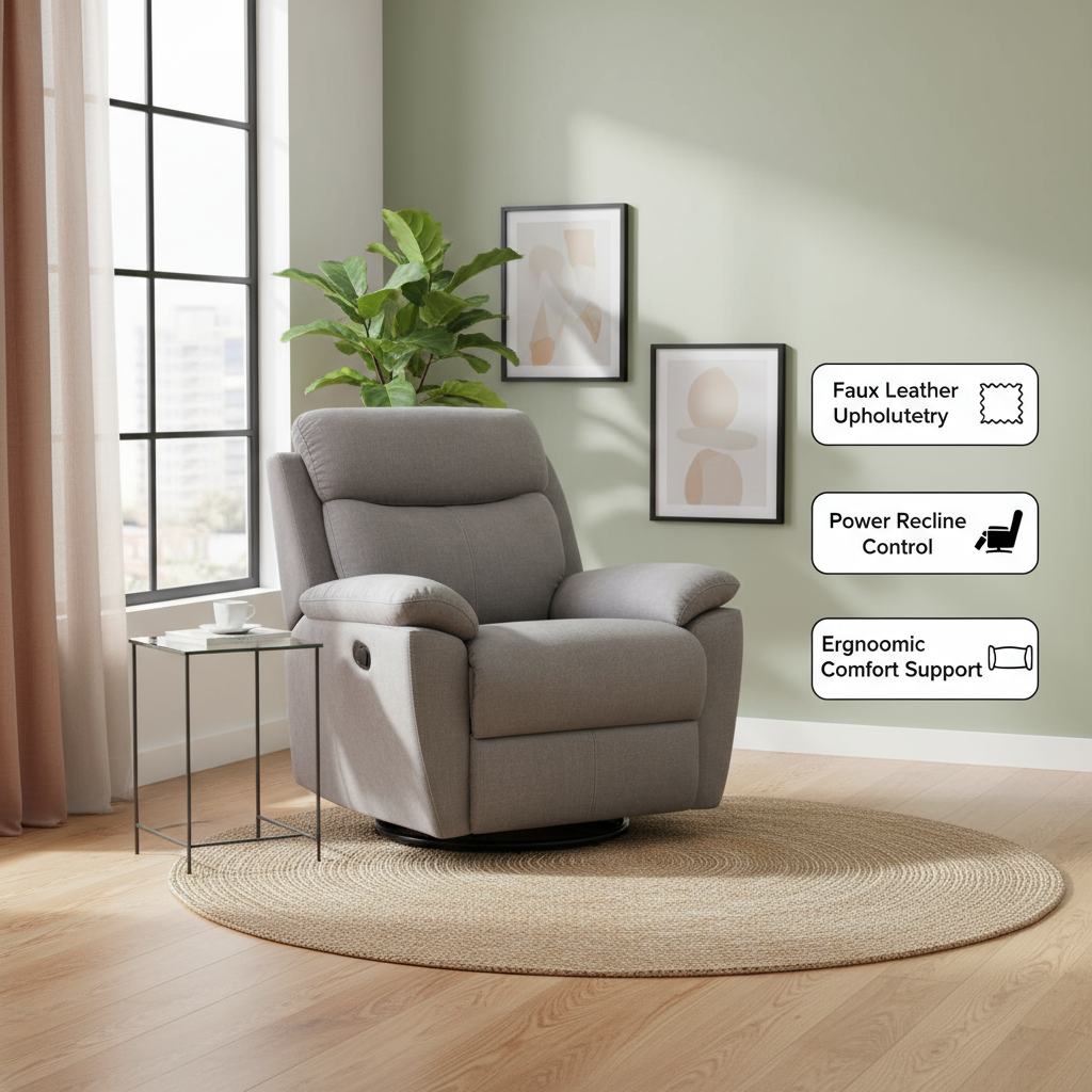 35" Light Gray Fabric Power Recliner With USB