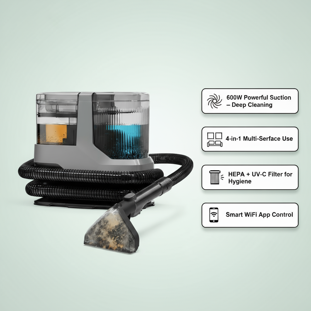 PS688  600W Vacuum Cleaner + Pet Care Hair Deep Cleaning Carpet/Mat/Furniture Fabric/Car Interior Vacuum 4in1 Vacuum Wifi+APP Connection, 19kpa Tube Length 1.5M Cable 4M SUS+HEPA filter, UV-C+ultraso