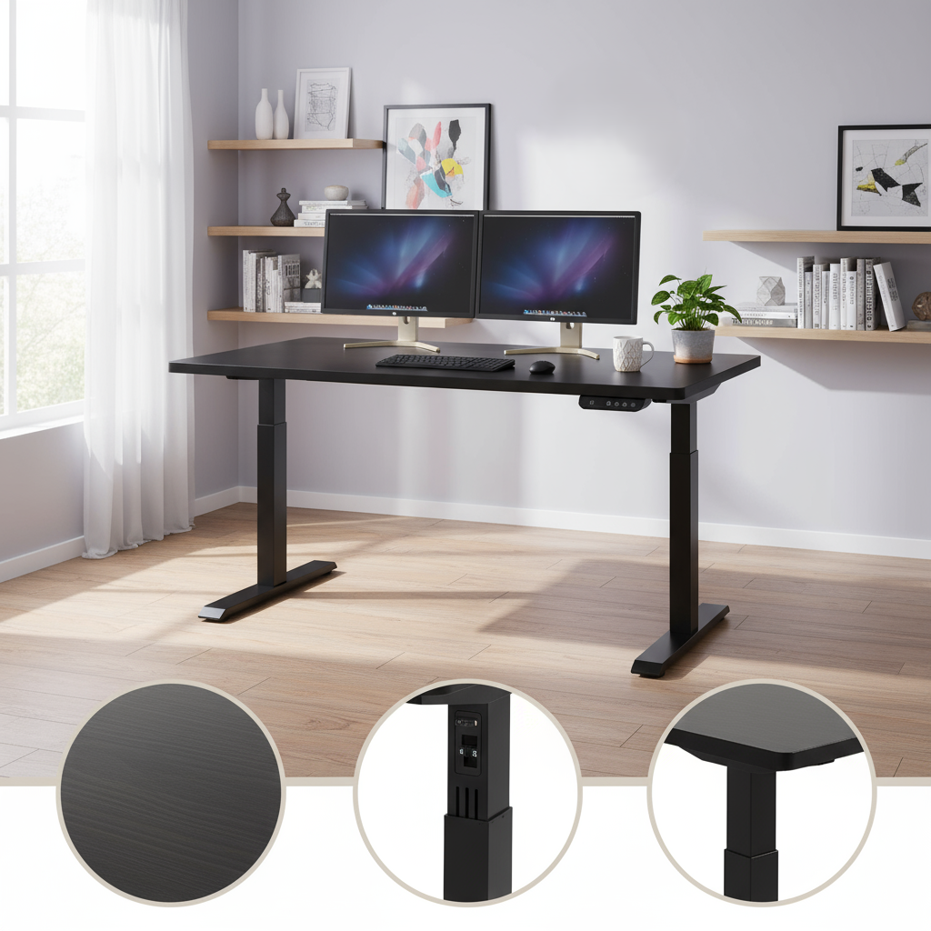 Black on Black 52" Bamboo Dual Motor Electric Office Adjustable Computer Desk