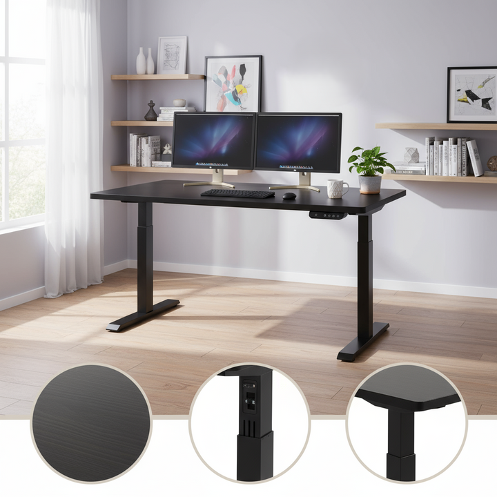Black on Black 52" Bamboo Dual Motor Electric Office Adjustable Computer Desk