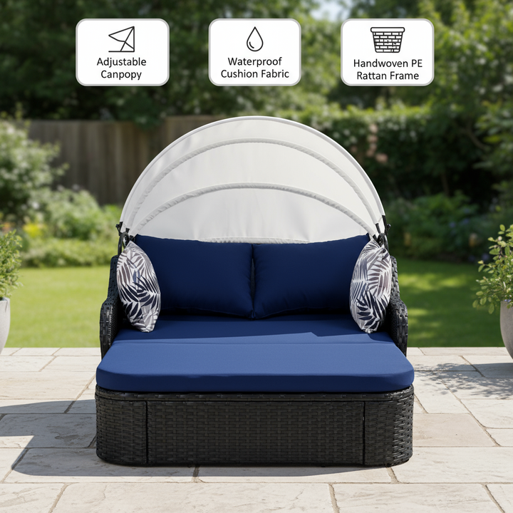 LunaLux premium 48’ Blue  Rattan Daybed with cushion