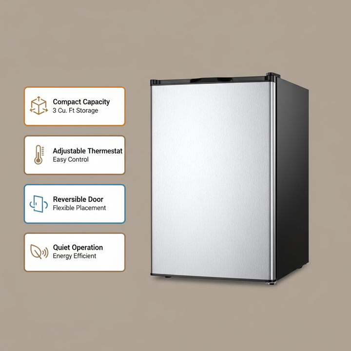 3 Cubic Feet Compact Upright Freezer with Stainless Steel Door