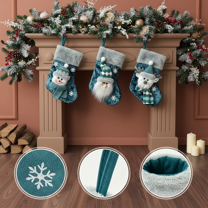 3pc Christmas Decorations Candy Socks Embroidery Old Man Christmas Stockings Christmas Children Gift Stockings Gift Bag Pendant