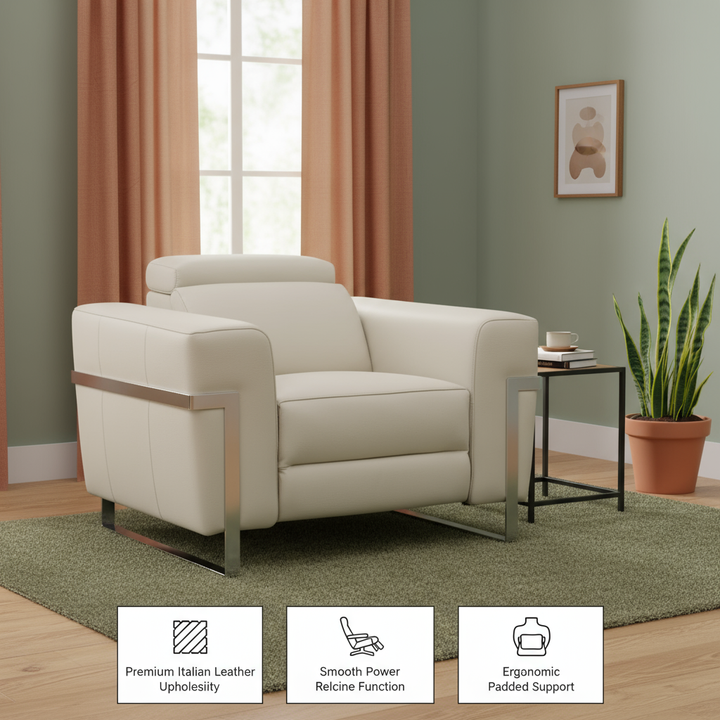 41" Beige Italian Leather Power Recliner Chair