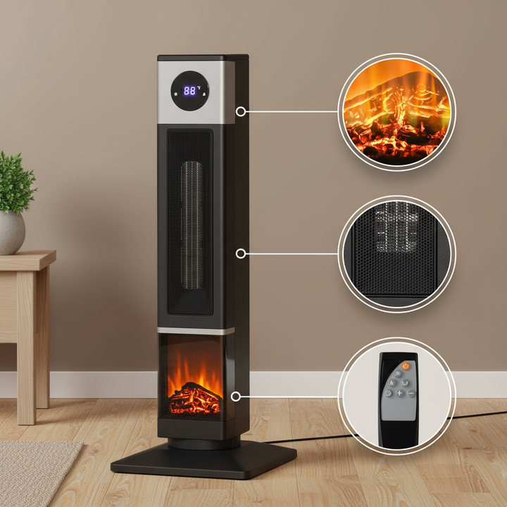 HOMCOM 31" Electric Freestanding Fireplace with Oscillation, Remote Control & 12H Timer for Indoors, 1400W, Black