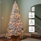 8 FT Pre-lit Snow Flocked Christmas Tree, Artificial Hinged Xmas Pine Tree with 1300 Branch Tips, 500 Lights and Remote Control for Holiday Party Office Home, Snowy Green