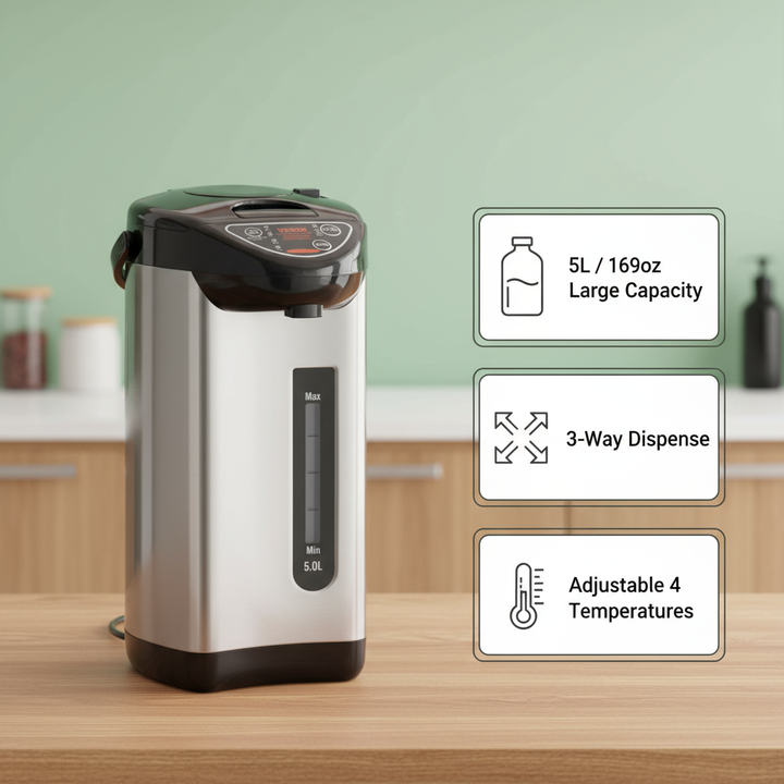 VEVOR Hot Water Dispenser, Adjustable 4 Temperatures Water Boiler and Warmer, 304 Stainless Steel Countertop Water Heater, 3-Way Dispense for Tea, Coffee and Baby Formula, 5L/169 oz