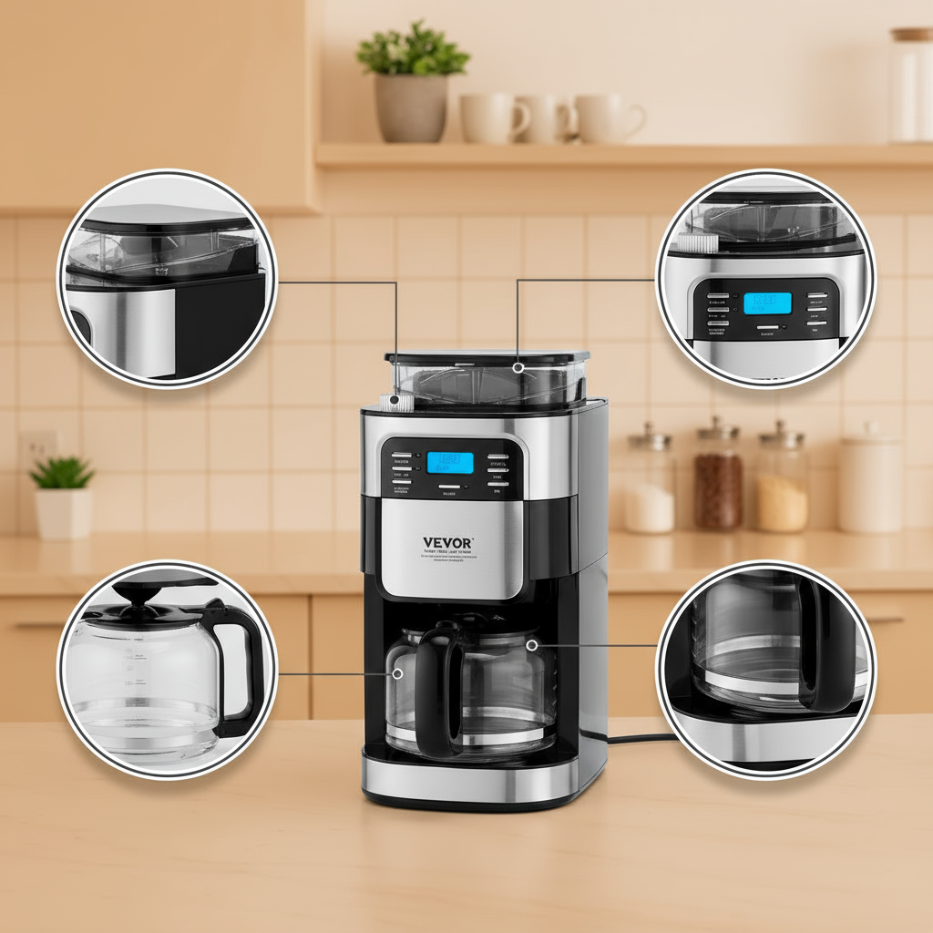 VEVOR 12-Cup Coffee Maker Drip Coffee Machine with 24-Hour Timer for Auto Brew