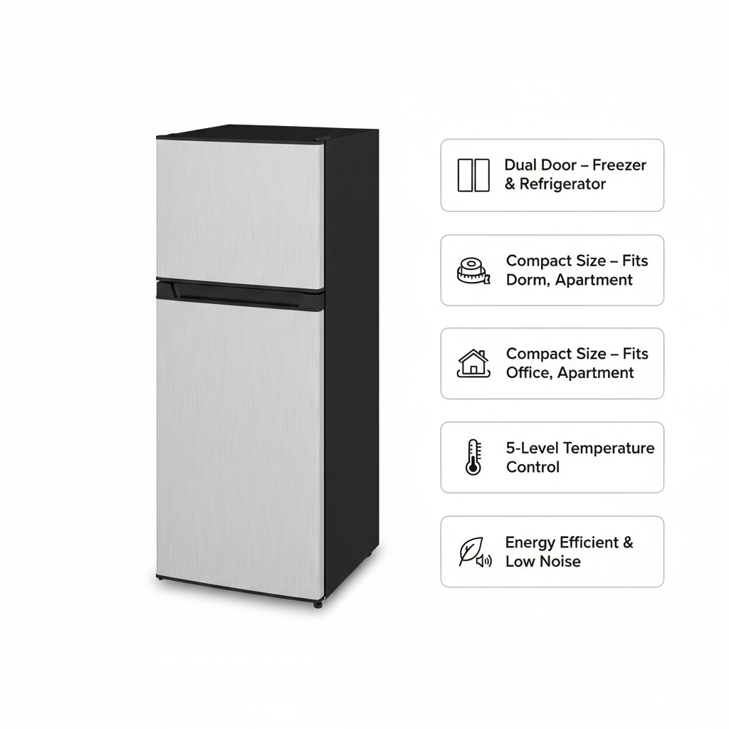 HOMCOM Small Fridge with Freezer, 4 Cu Ft Refrigerator with Reversible Doors, Silver
