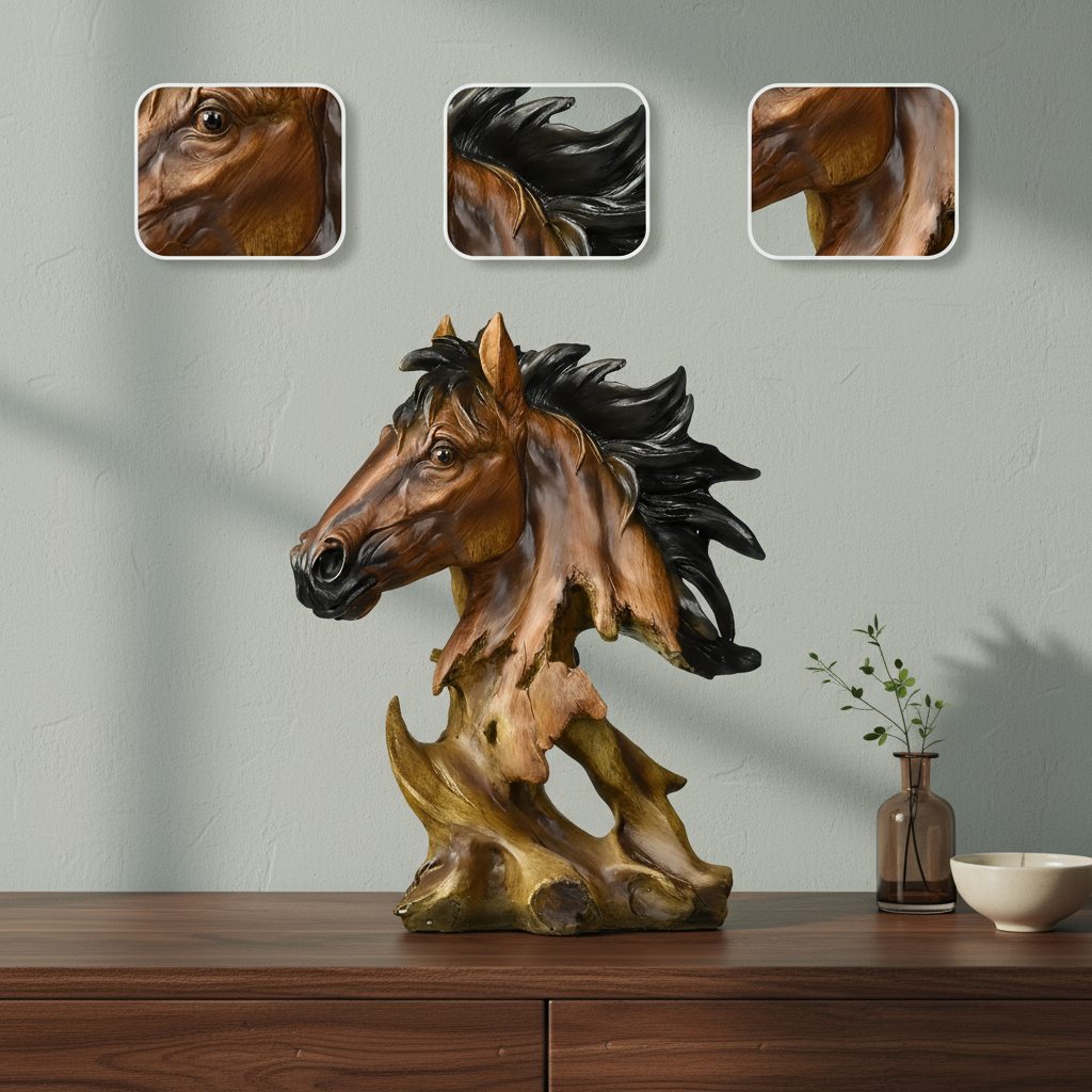 11" Antiqued Bronze And Black Polyresin Horse Tabletop Sculpture