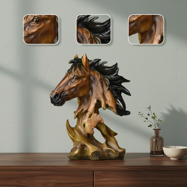 11" Antiqued Bronze And Black Polyresin Horse Tabletop Sculpture