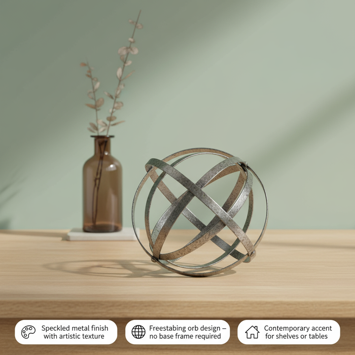 8" Speckled Gray Metal Orb Decorative Tabletop Sculpture