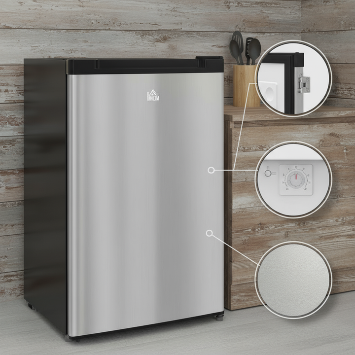 HOMCOM Upright Freezer, 3.0 Cubic Feet Compact Mini Freezer with Reversible Single Door and Adjustable Thermostat, Small freezer for Home, Dorm, Apartment, Home Office, Silver
