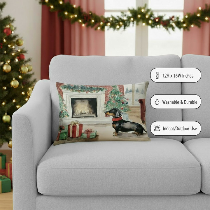 Waiting on Christmas Throw Pillow Throw Pillow for Indoor Couch Bed Outdoor Patio Washable, Dachshund Black and Tan 1337,12Hx16W