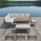 Premium K&K 6-Piece Rope Patio Furniture L-Shaped Set - Outdoor Sectional Sofa Set with Acacia Wood Table, Ice Box, Rope Benches, and Deep Seating Cushions (Grey)