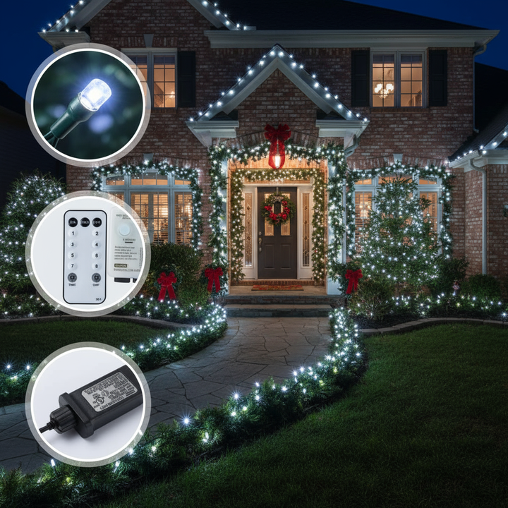 Christmas Lights Outdoor, 197 FT 580 LED Christmas Decorations Lights/Waterproof String Fairy Lights Plug in with 8 Modes and Timer Lights for Door/Yard/Party/Christmas Decor