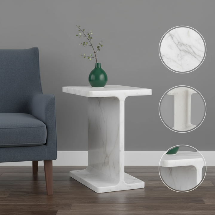White Marble Cross I Beam Side Table