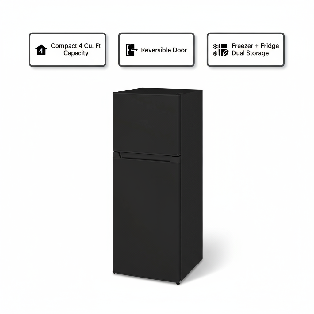 HOMCOM Small Fridge with Freezer, 4 Cu Ft Refrigerator with Reversible Doors, Black