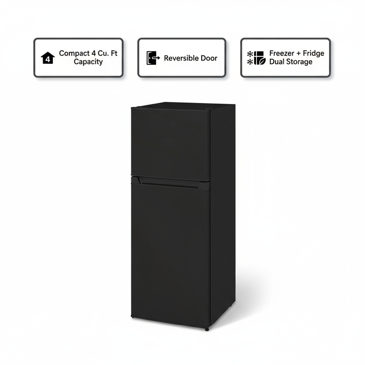 HOMCOM Small Fridge with Freezer, 4 Cu Ft Refrigerator with Reversible Doors, Black