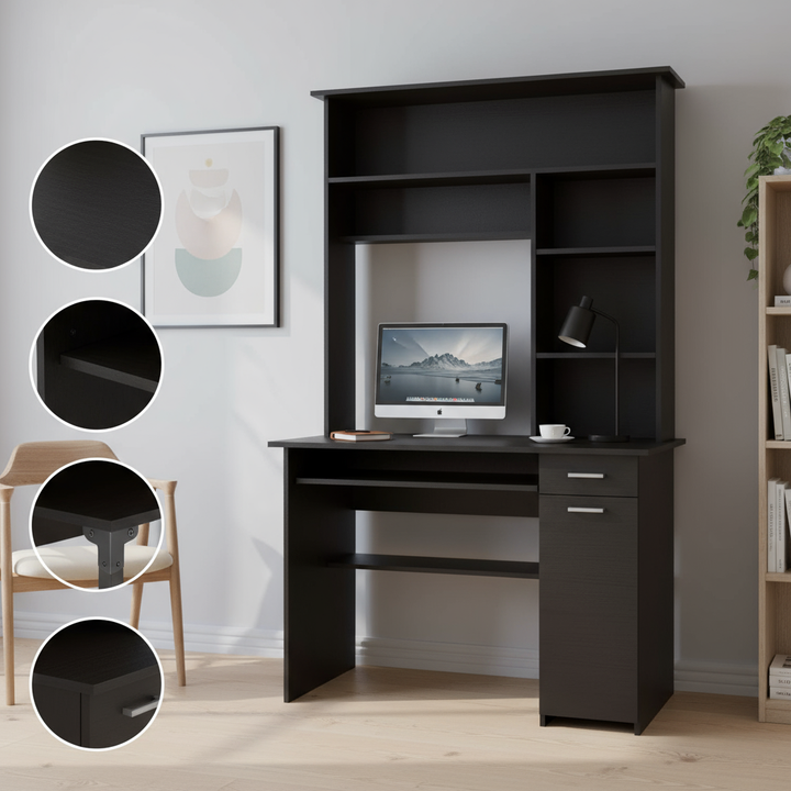 43" Black Computer Desk With Hutch