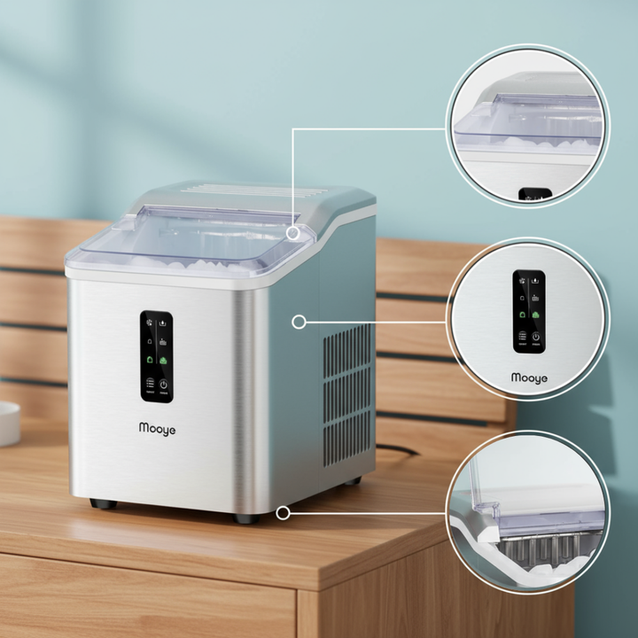 Countertop Ice Maker Machine, 26.5 lbs in 24Hrs, Electric ice Maker and Compact ice Machine with Ice Scoop and Basket, 2 Sizes of Bullet Ice for Home/Kitchen/Office