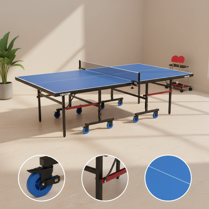 Foldable 107.9″ Premium Indoor Ping Pong Table – Clamp-Net, Lockable Wheels | Trufairs