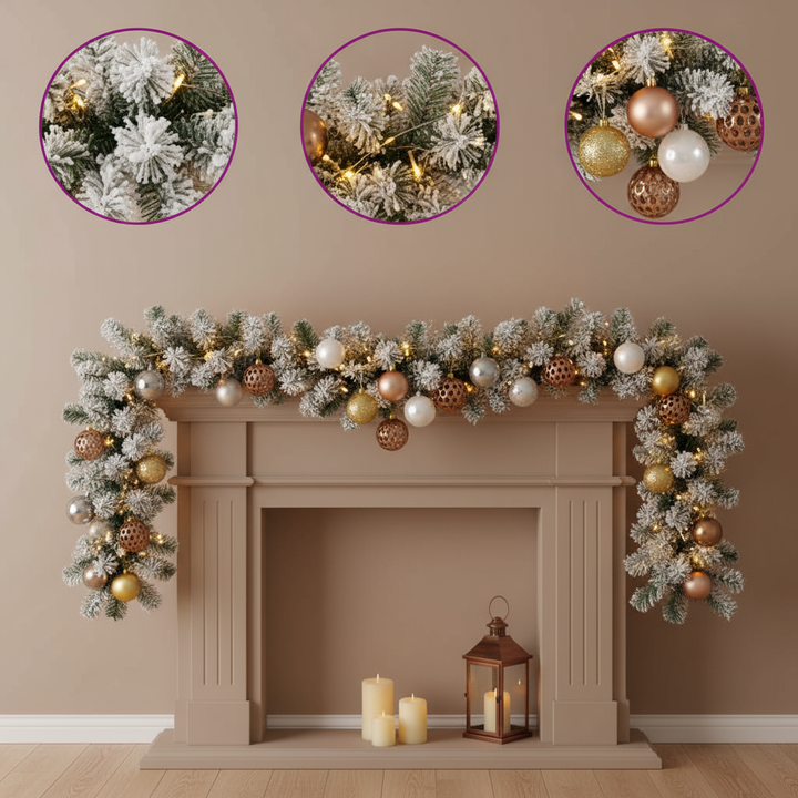 Christmas Garland with LEDs&Ball Set Green 16.4' PVC
